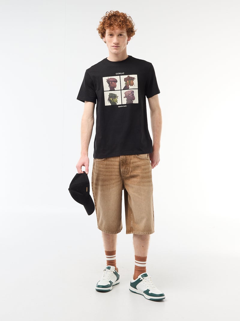 T-shirt 'Gorillaz' em algodão liso Preto - Kiabi
