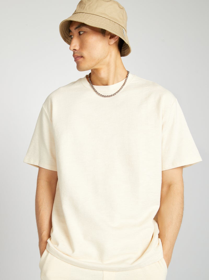 T-shirt grande de gola redonda em algodão BRANCO - Kiabi