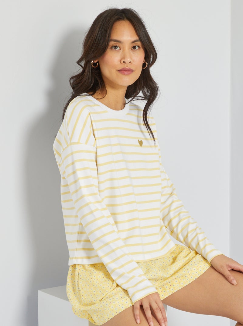 T-shirt grossa às riscas AMARELO - Kiabi