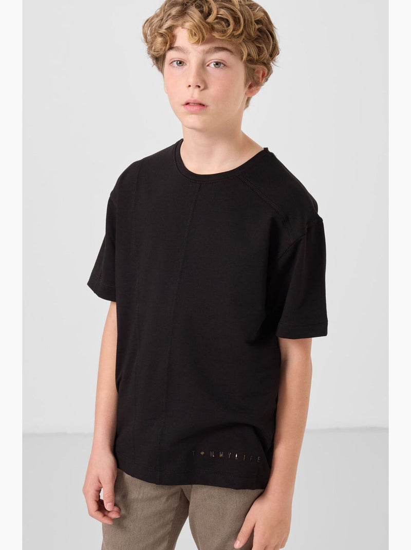 T-shirt infantil canelada gola redonda tommy Verde menta - Kiabi