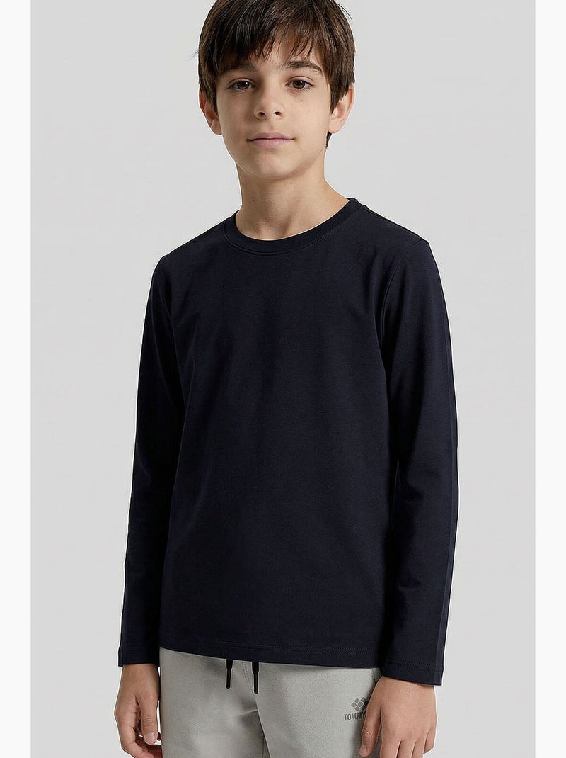 T-shirt infantil de manga comprida gola redonda tommy Azul-safira - Kiabi