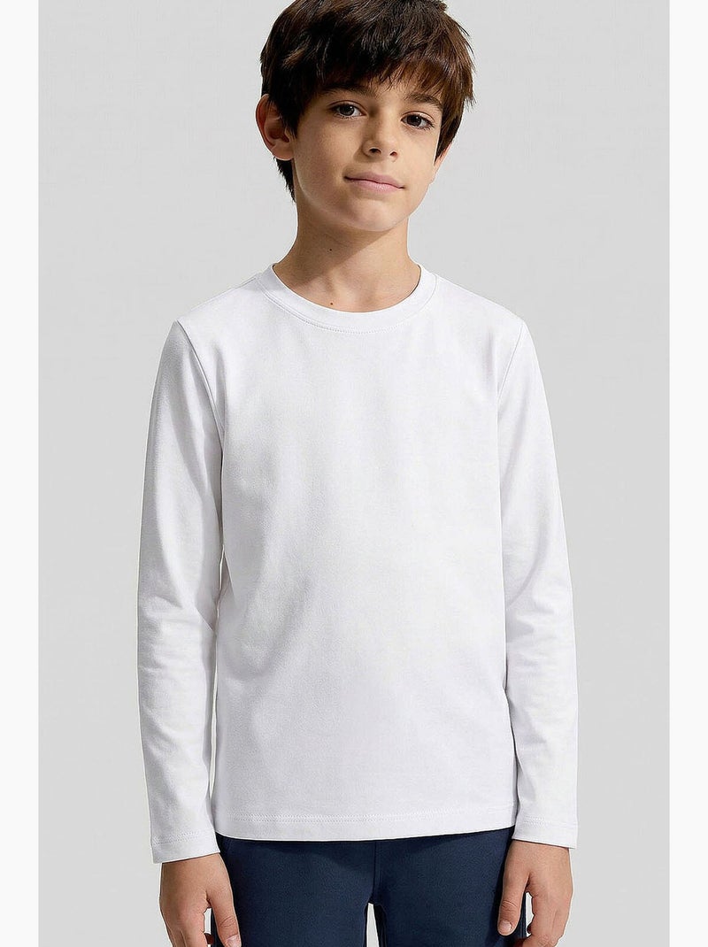 T-shirt infantil de manga comprida gola redonda tommy Bege natural - Kiabi