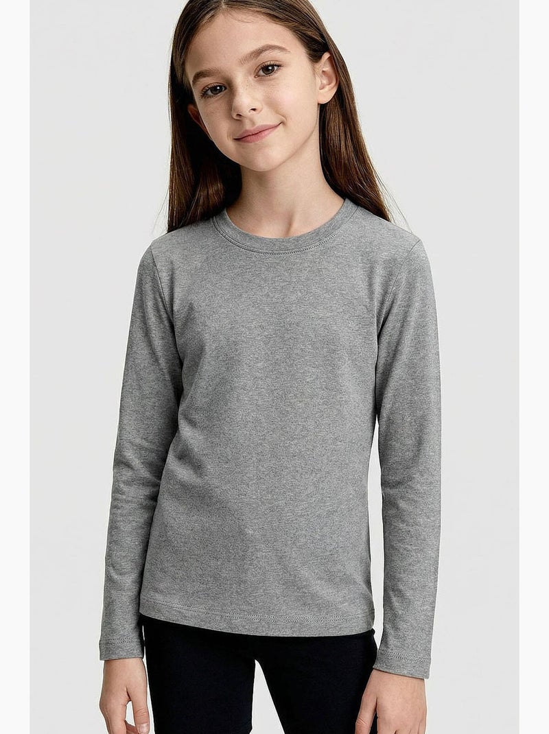 T-shirt infantil de manga comprida gola redonda tommy Branco Cinza - Kiabi