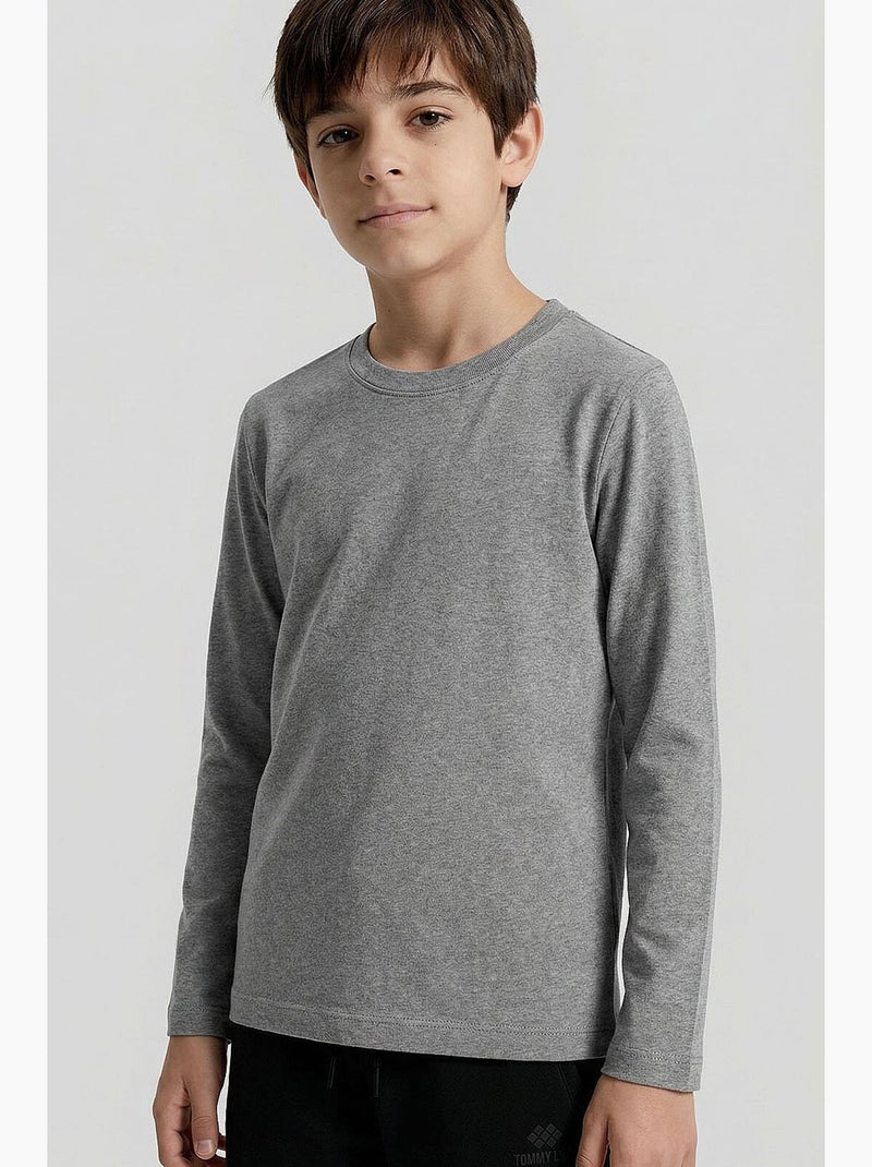 T-shirt infantil de manga comprida gola redonda tommy Cinza-branco - Kiabi