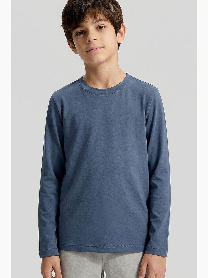T-shirt infantil de manga comprida gola redonda tommy Cinza-branco - Kiabi