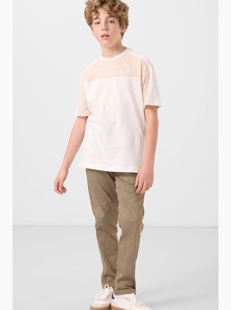 T-shirt infantil oversize gola redonda tommy Branco Bege - Kiabi