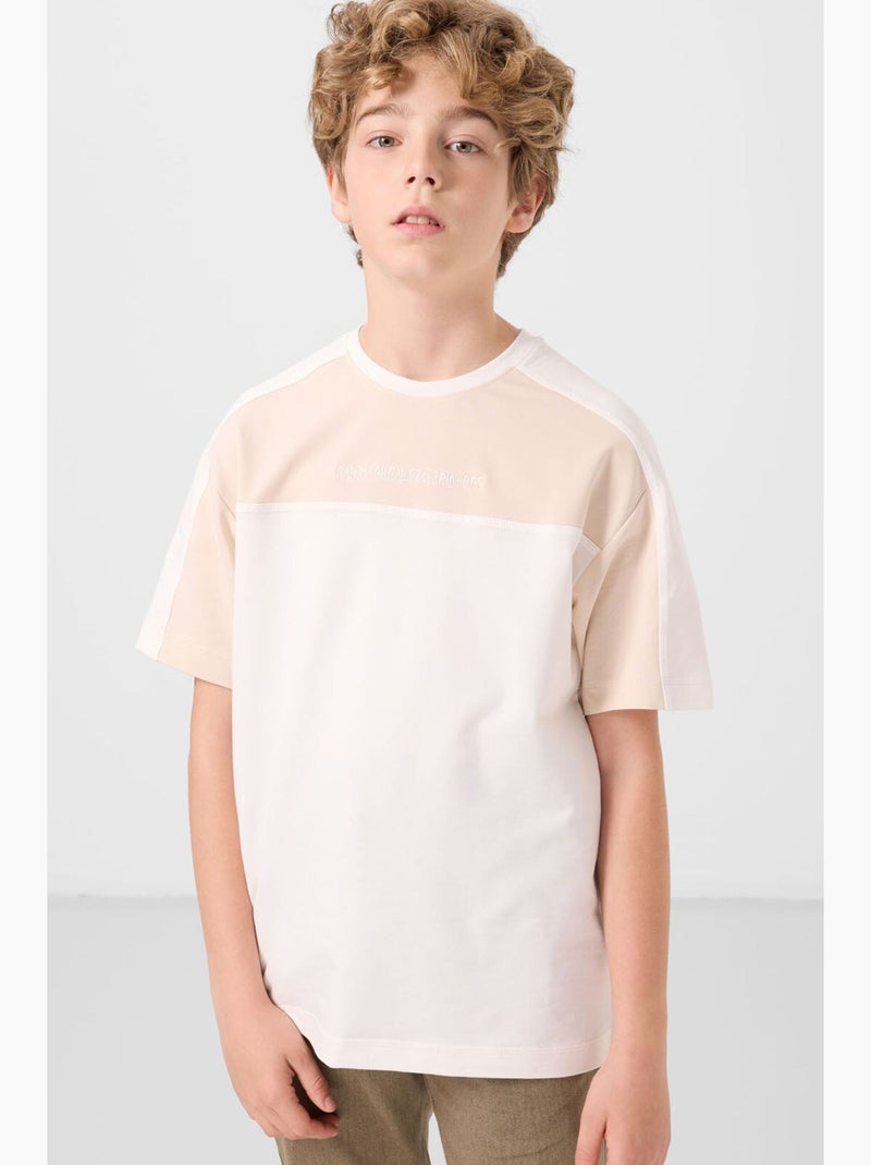 T-shirt infantil oversize gola redonda tommy Branco Bege - Kiabi