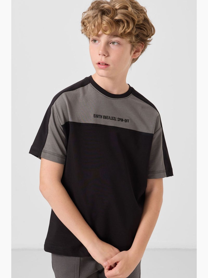 T-shirt infantil oversize gola redonda tommy Preto Cinza - Kiabi