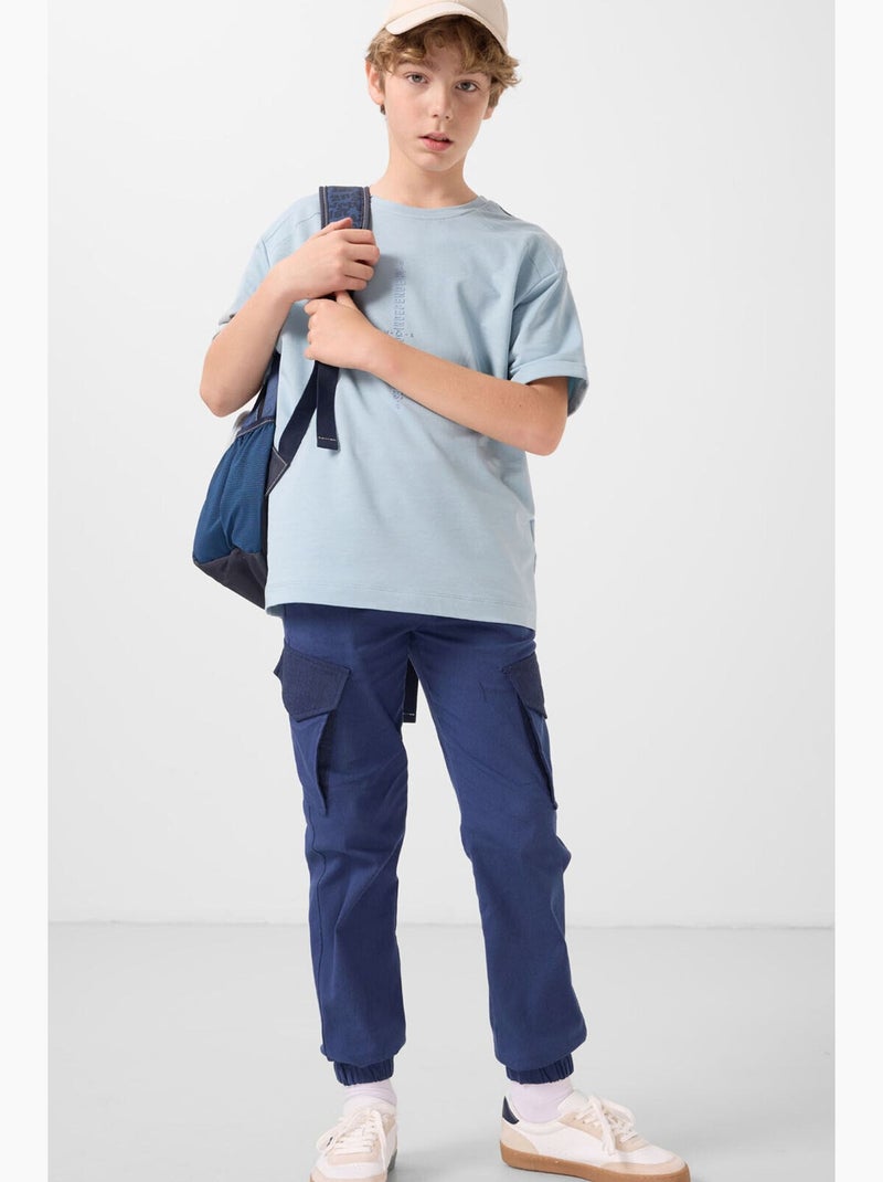 T-shirt infantil oversized com gola redonda tommy Azul-céu - Kiabi