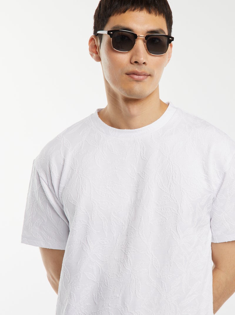 T-shirt jacquard lisa de manga curta Branco - Kiabi