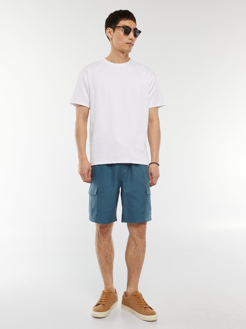 T-shirt jacquard lisa de manga curta Branco - Kiabi