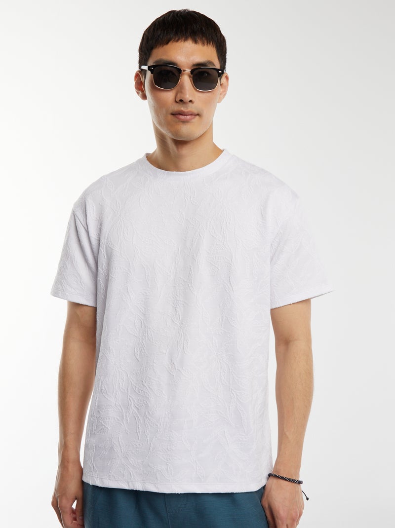 T-shirt jacquard lisa de manga curta Branco - Kiabi