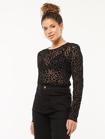 T-shirt 'JDY' transparente com padrão de leopardo