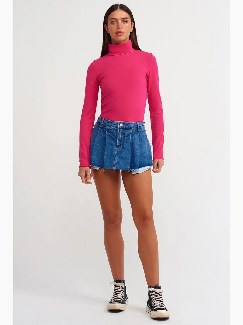 T-shirt jersey gola alta manga comprida dilvin Rosa-fluo/Solinotes - Kiabi