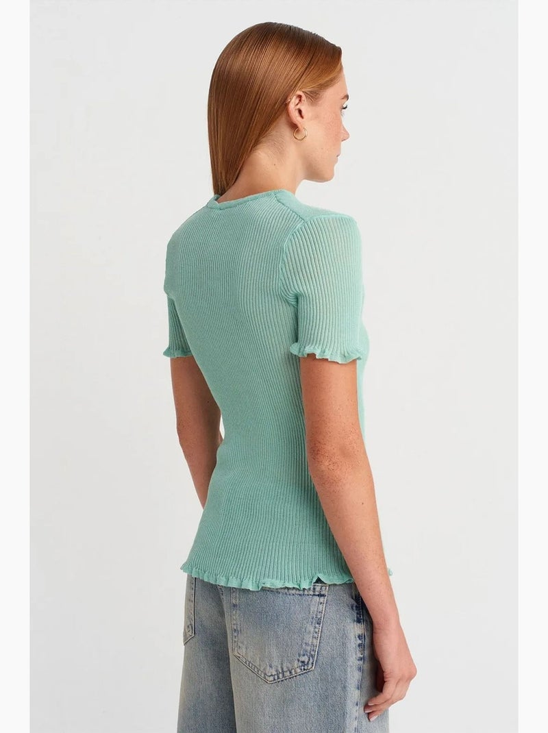 T-shirt justa canelada com folho manga curta dilvin Verde menta - Kiabi