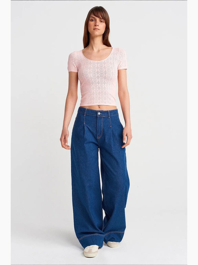 T-shirt justa canelada texturizada manga curta dilvin Rosa-pálido - Kiabi