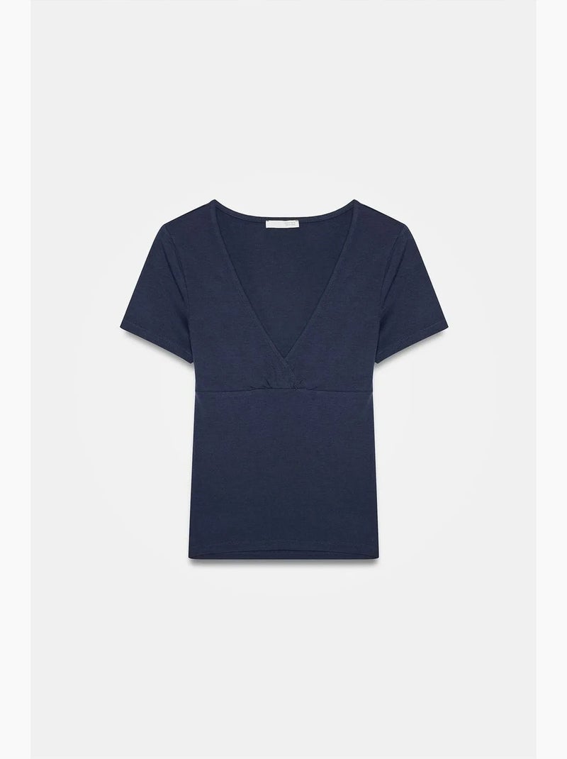T-shirt justa com decote em v e manga curta dilvin Azul-marinho - Kiabi