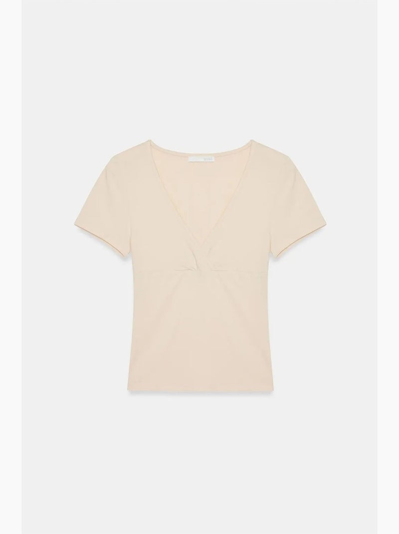 T-shirt justa com decote em v e manga curta dilvin Bege-argila - Kiabi