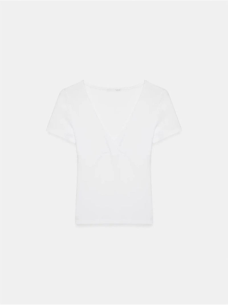 T-shirt justa com decote em v e manga curta dilvin Branco - Kiabi