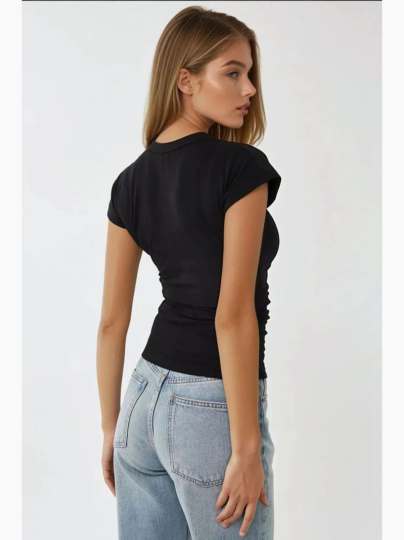T-shirt justa com gola redonda e manga curta hiccup Preto - Kiabi