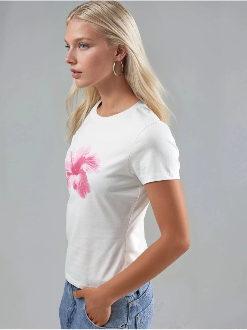 T-shirt justa com padrão hiccup Branco - Kiabi
