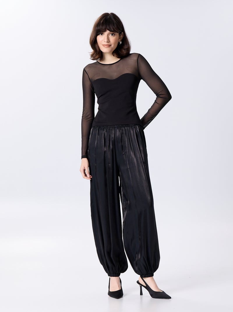 T-shirt justa com parte superior transparente Preto - Kiabi