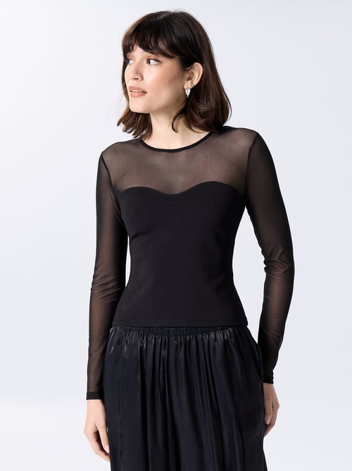 T-shirt justa com parte superior transparente - Kiabi