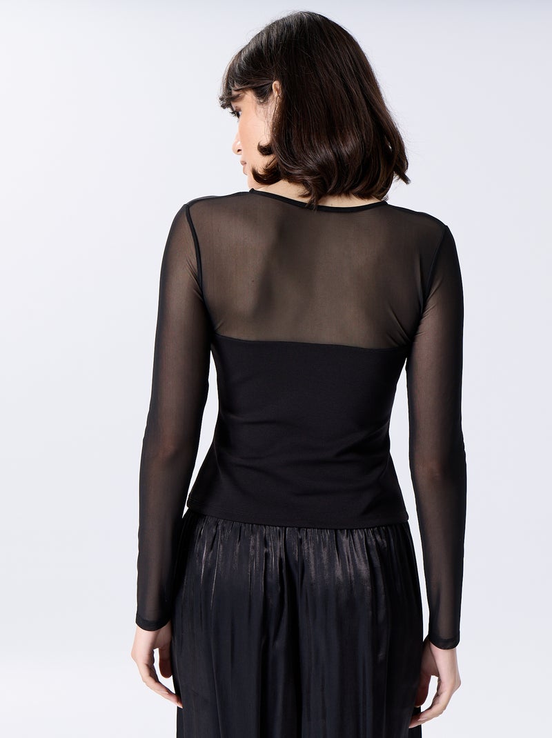 T-shirt justa com parte superior transparente Preto - Kiabi