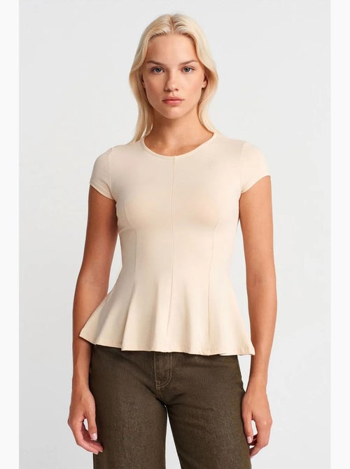 T-shirt justa de gola redonda com folhos dilvin - Kiabi