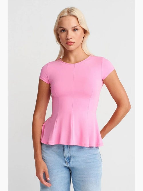 T-shirt justa de gola redonda com folhos dilvin - Kiabi