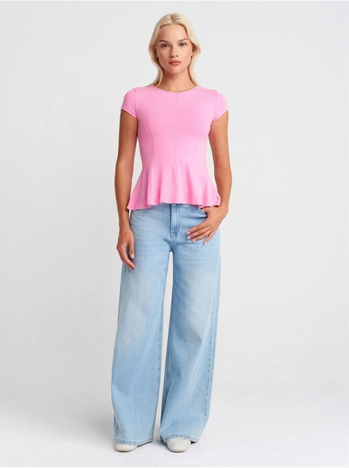 T-shirt justa de gola redonda com folhos dilvin - Kiabi
