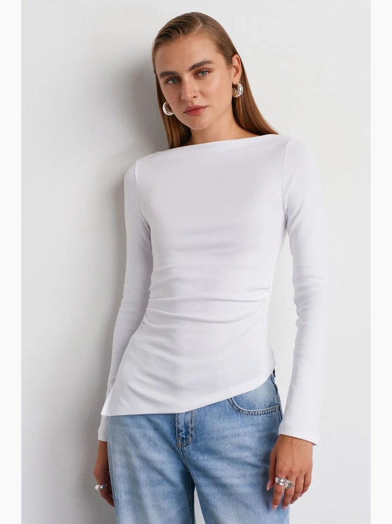 T-shirt justa gola barco manga comprida dilvin Branco - Kiabi