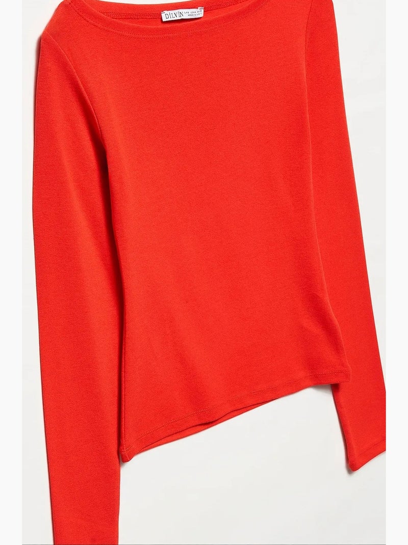 T-shirt justa gola barco manga comprida dilvin Vermelho - Kiabi