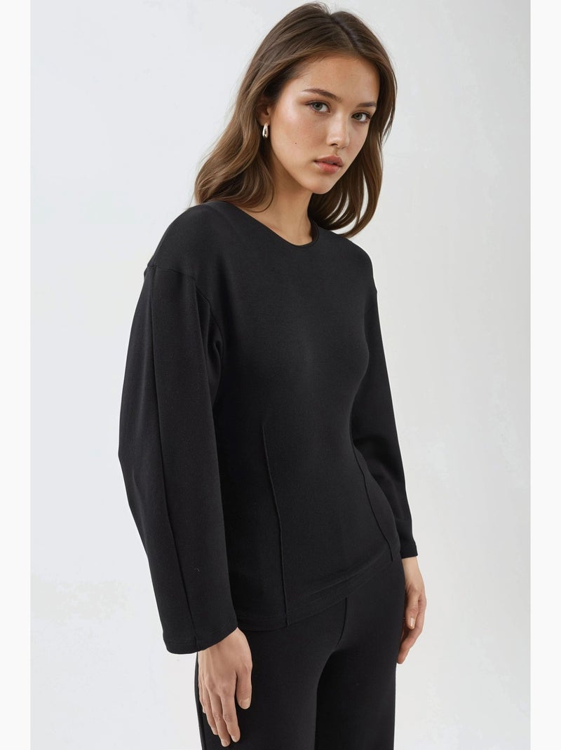 T-shirt justa gola redonda manga comprida busem Preto - Kiabi