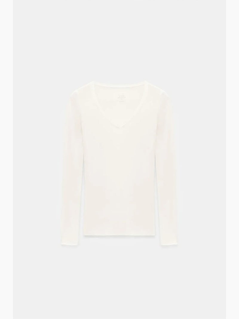 T-shirt justa gola v manga comprida dilvin Branco - Kiabi