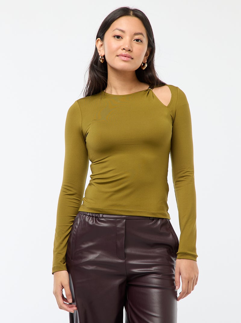 T-shirt justo com detalhe dourado Verde - Kiabi