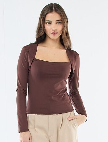 T-shirt justo liso de mangas compridas e gola quadrada