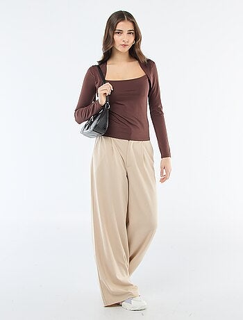 T-shirt justo liso de mangas compridas e gola quadrada