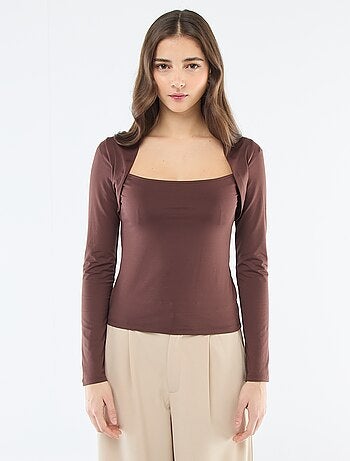 T-shirt justo liso de mangas compridas e gola quadrada