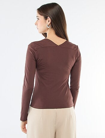 T-shirt justo liso de mangas compridas e gola quadrada