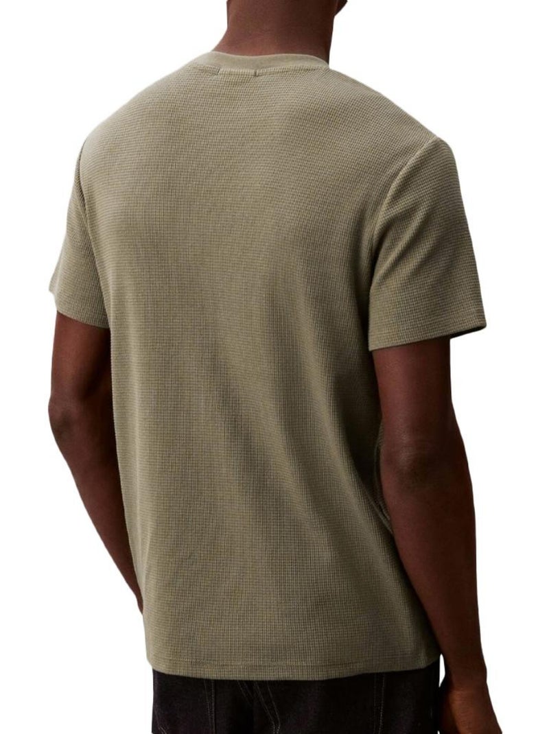 T-Shirt Kaki Calvin Klein Jeans Waffle Badge para Homem Verde - Kiabi