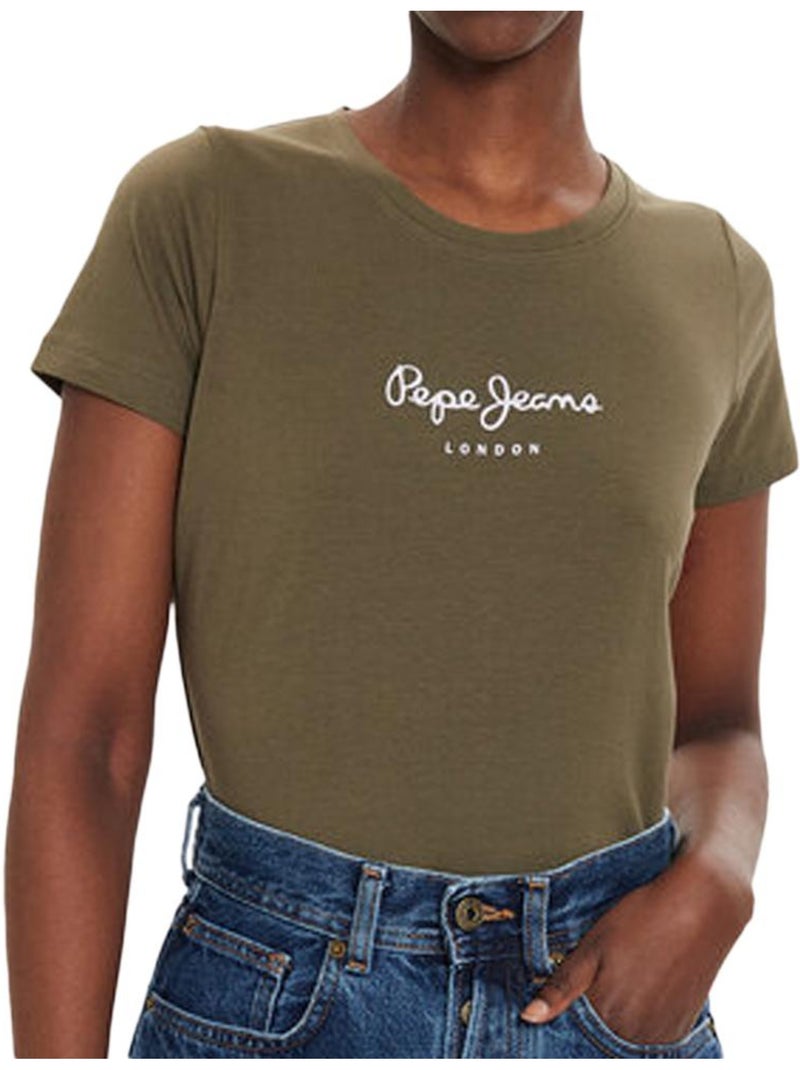 T-shirt kaki pepe jeans new virginia para mulher Verde cáqui claro - Kiabi