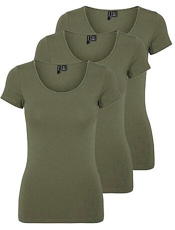 T-shirt Kaki Vero Moda Maxi para Mulher - Pack 3