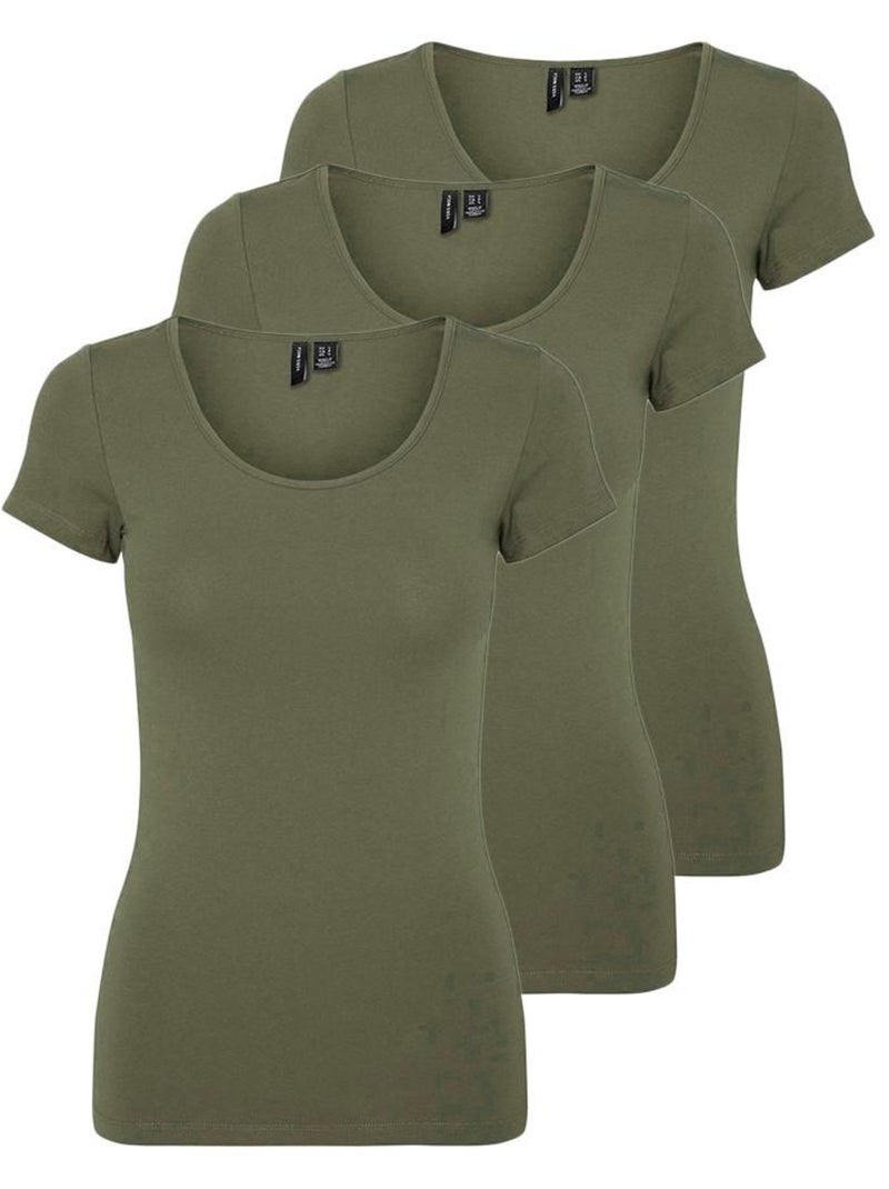 T-shirt Kaki Vero Moda Maxi para Mulher - Pack 3 Verde cáqui claro - Kiabi
