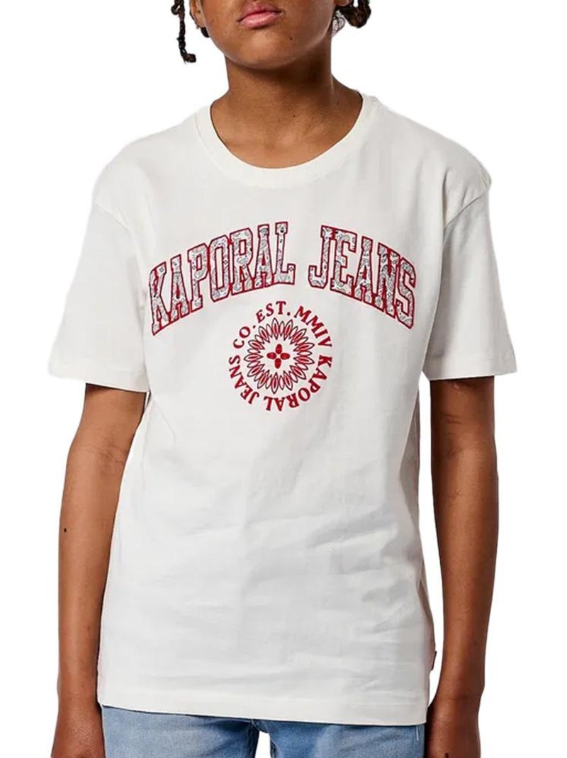 T-Shirt Kaporal Olla para Rapaz Branco/Vermelho Branco - Kiabi