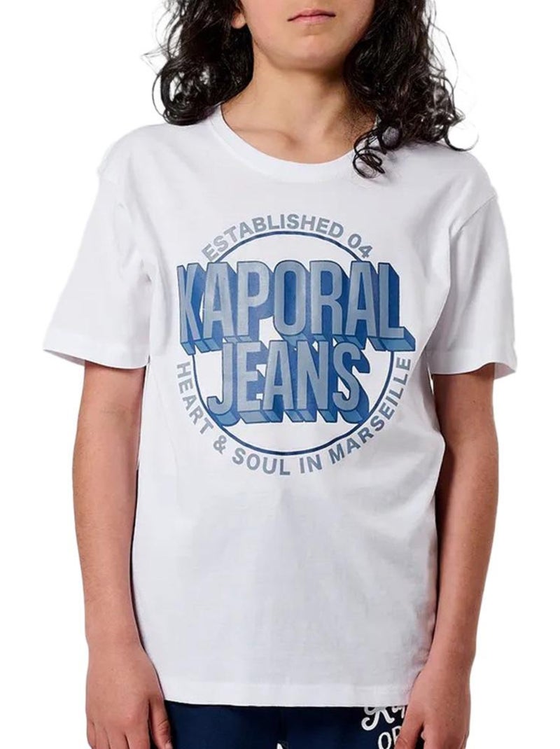 T-Shirt Kaporal Otler para Menino Branco/Azul Azul - Kiabi