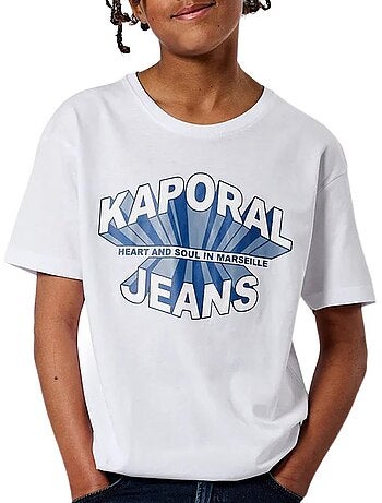 T-shirt kaporal ticlass3 de manga curta para rapaz branco/azul
