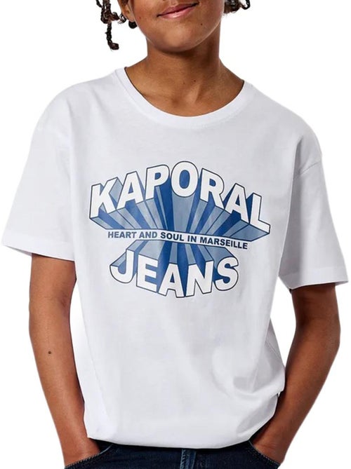 T-shirt Kaporal Ticlass3 de Manga Curta para Rapaz Branco/Azul - Kiabi T-shirt Kaporal Ticlass3 de Manga Curta para Rapaz Branco/Azul - Kiabi
