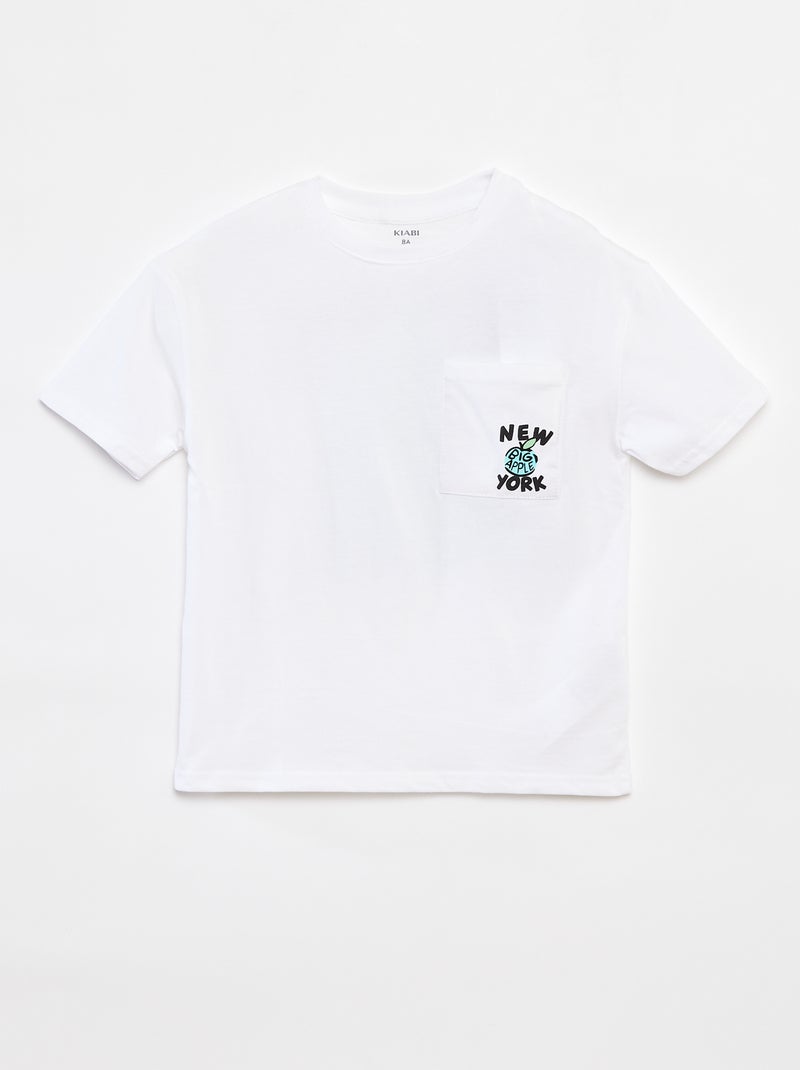 T-shirt larga com bolso frontal BRANCO - Kiabi