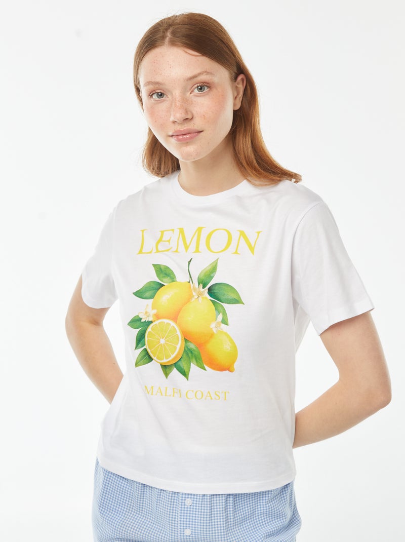 T-shirt larga com estampa à frente Branco - Kiabi